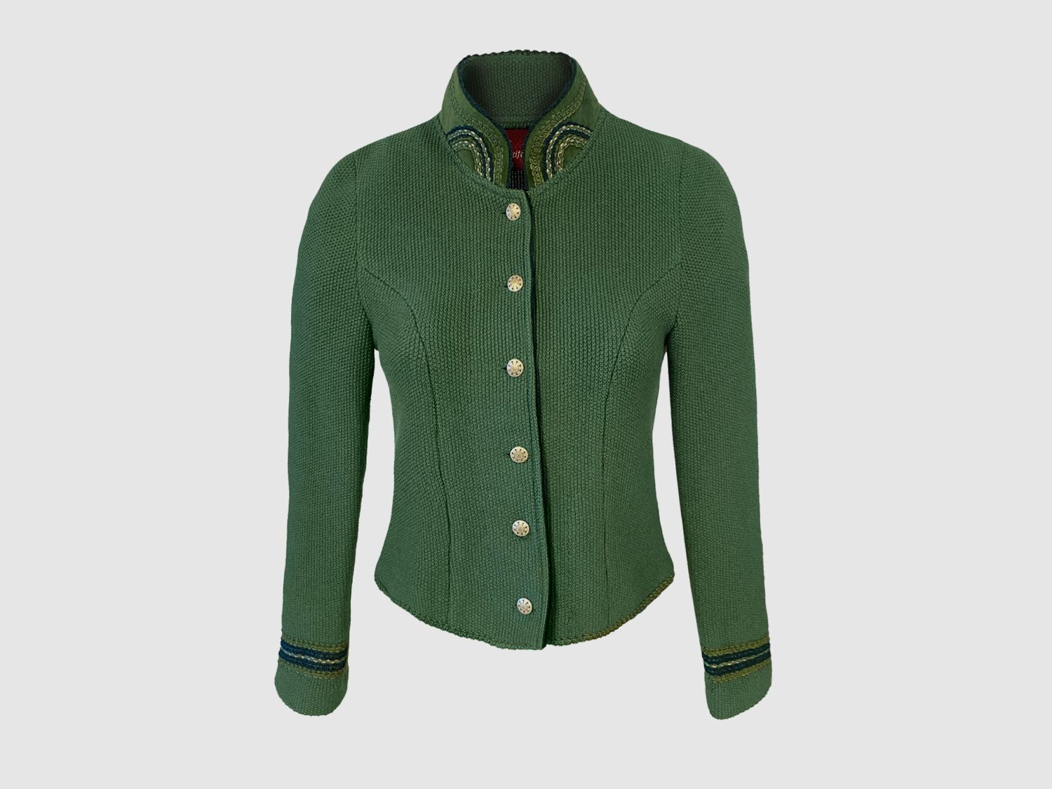Litzlfelder Strickjacke Alice X in maigrün mit edlem Kragen
