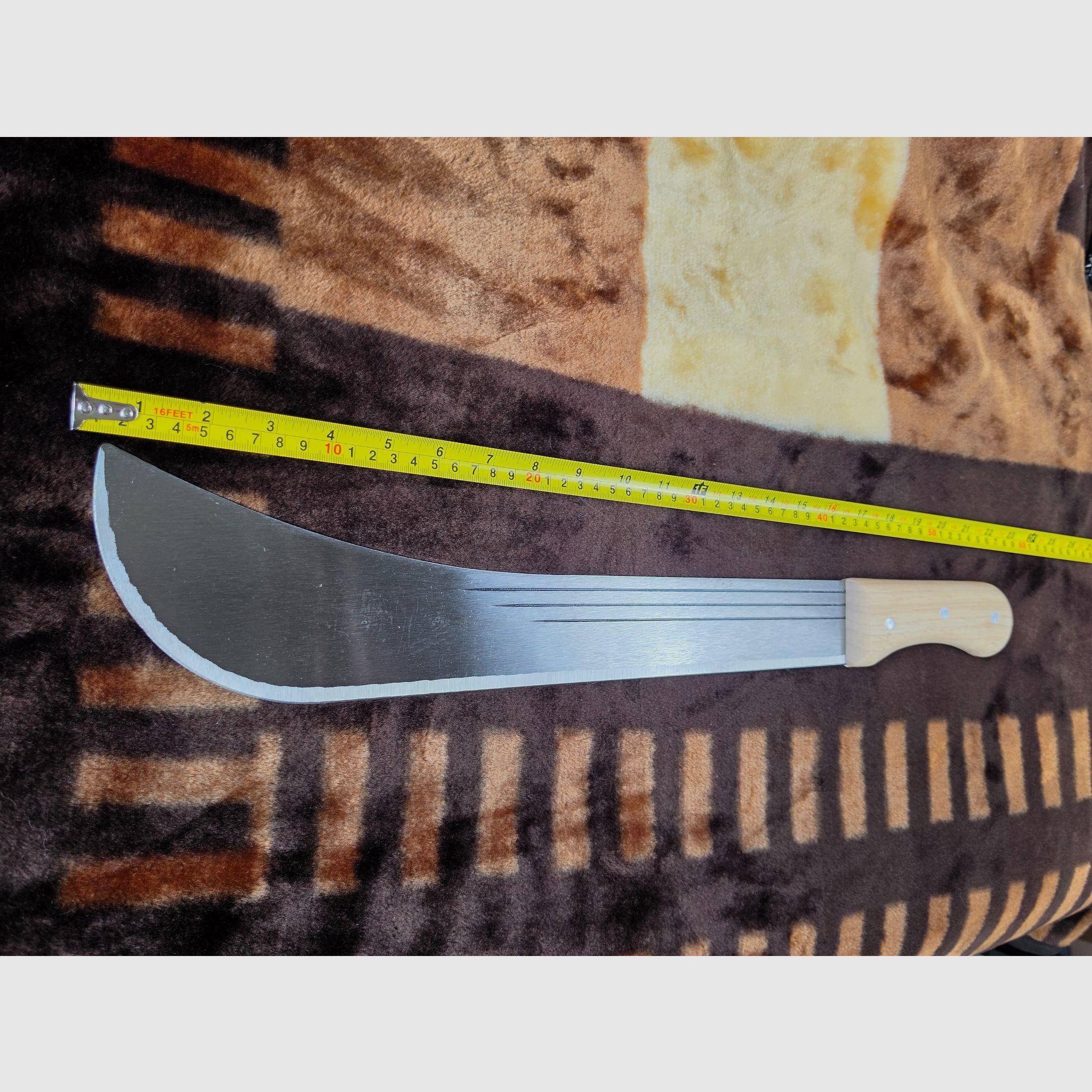 Machete grande / cuchillo de monte con empuñadura de madera clara (longitud total aprox. 50 cm), imagen 2 de 7