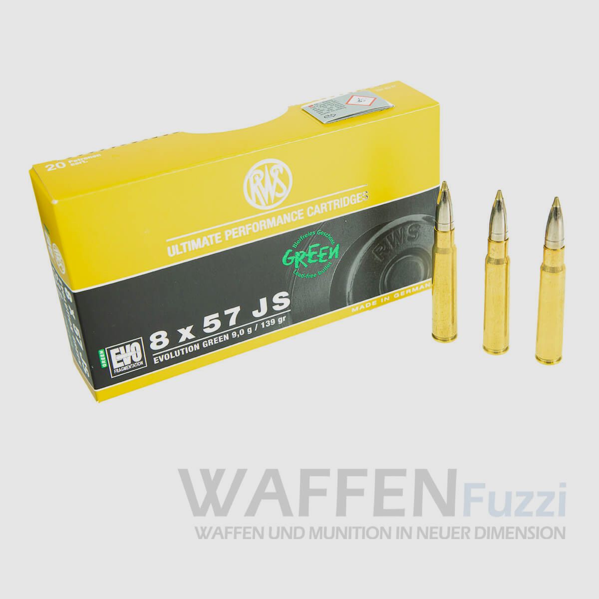 RWS cartuchos de rifle 8x57JS 139grs EVO GREEN