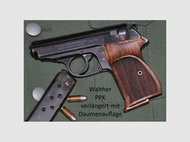 Nussbaum-Griffschalen für Pistole Walther PPK mit Daumenauflage