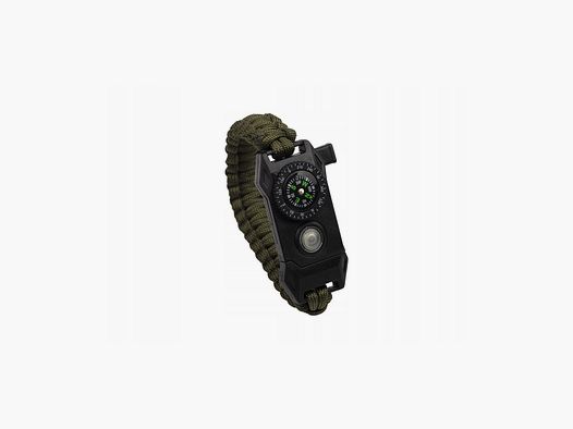 Survival Bracelet BR004 Olive Compass Flashlight Fire Starter