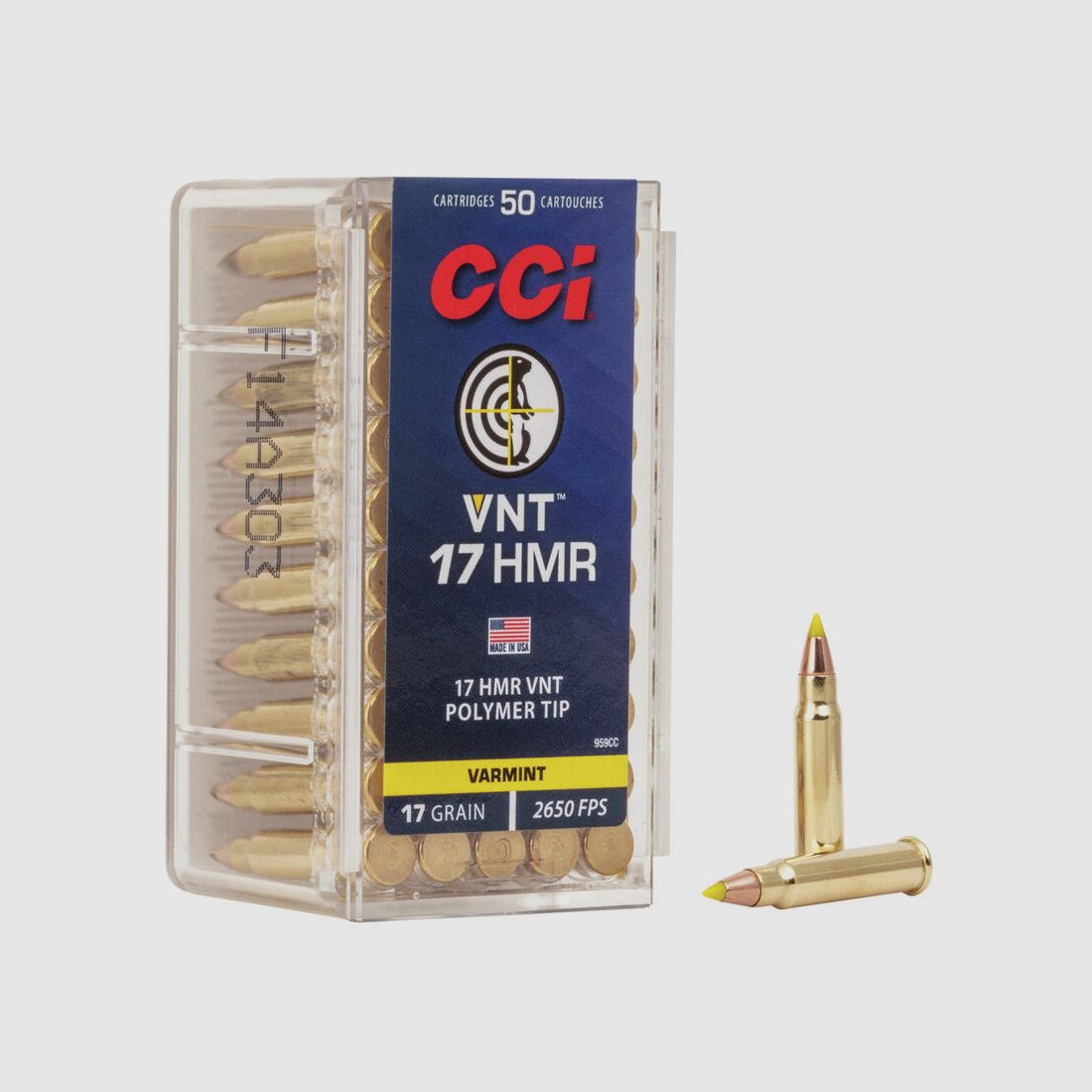 CCI VNT .17 HMR 17GR Polymer Tip 50 cartucce