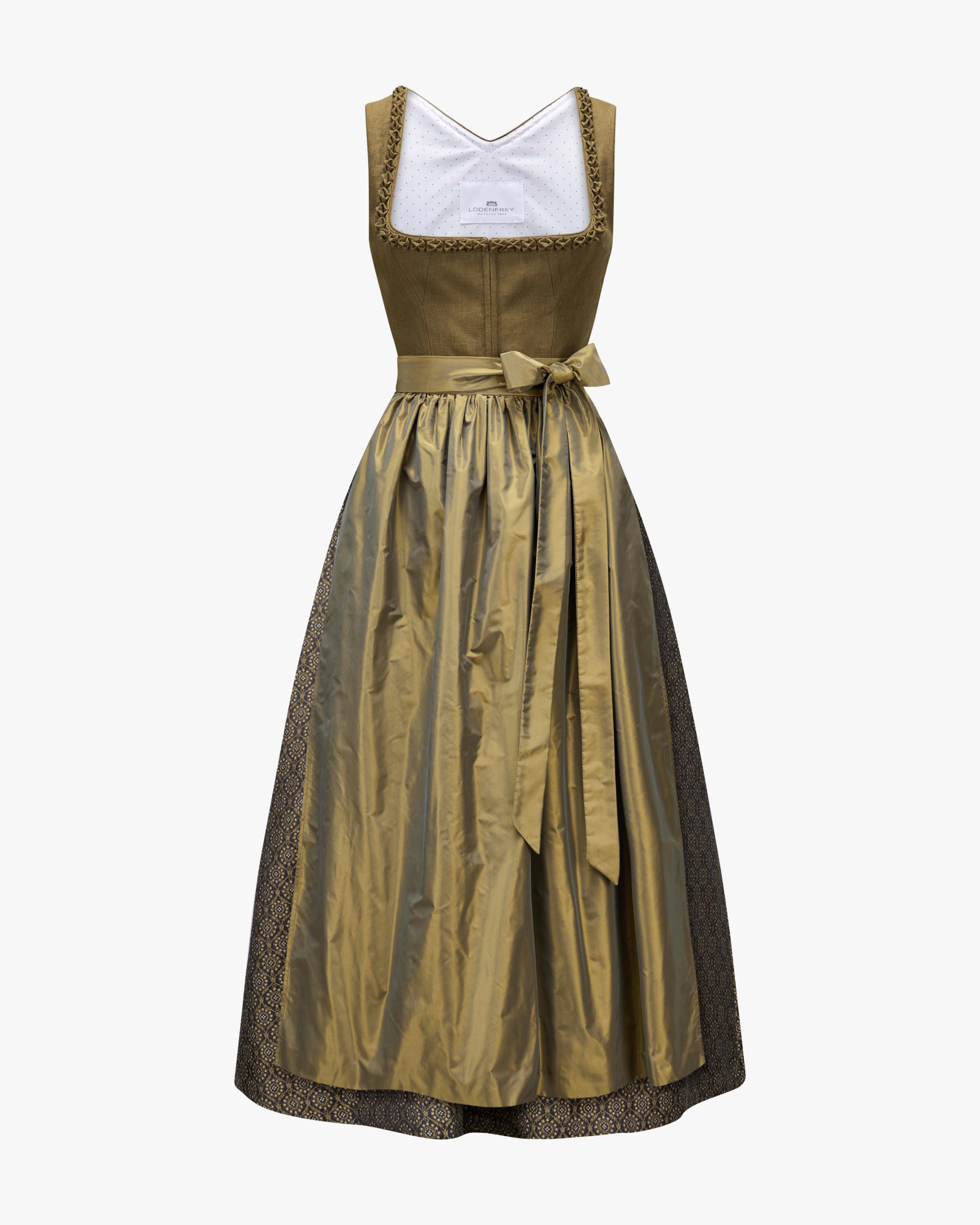 LODENFREY Munich 1842 dirndl long avec tablier en or/gris