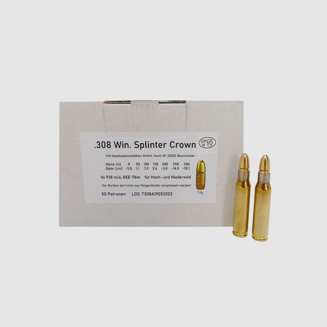 Geschoss-Manufaktur .308Win Splinter Crown 7,8g/120grs Büchsenpatronen Bleifrei