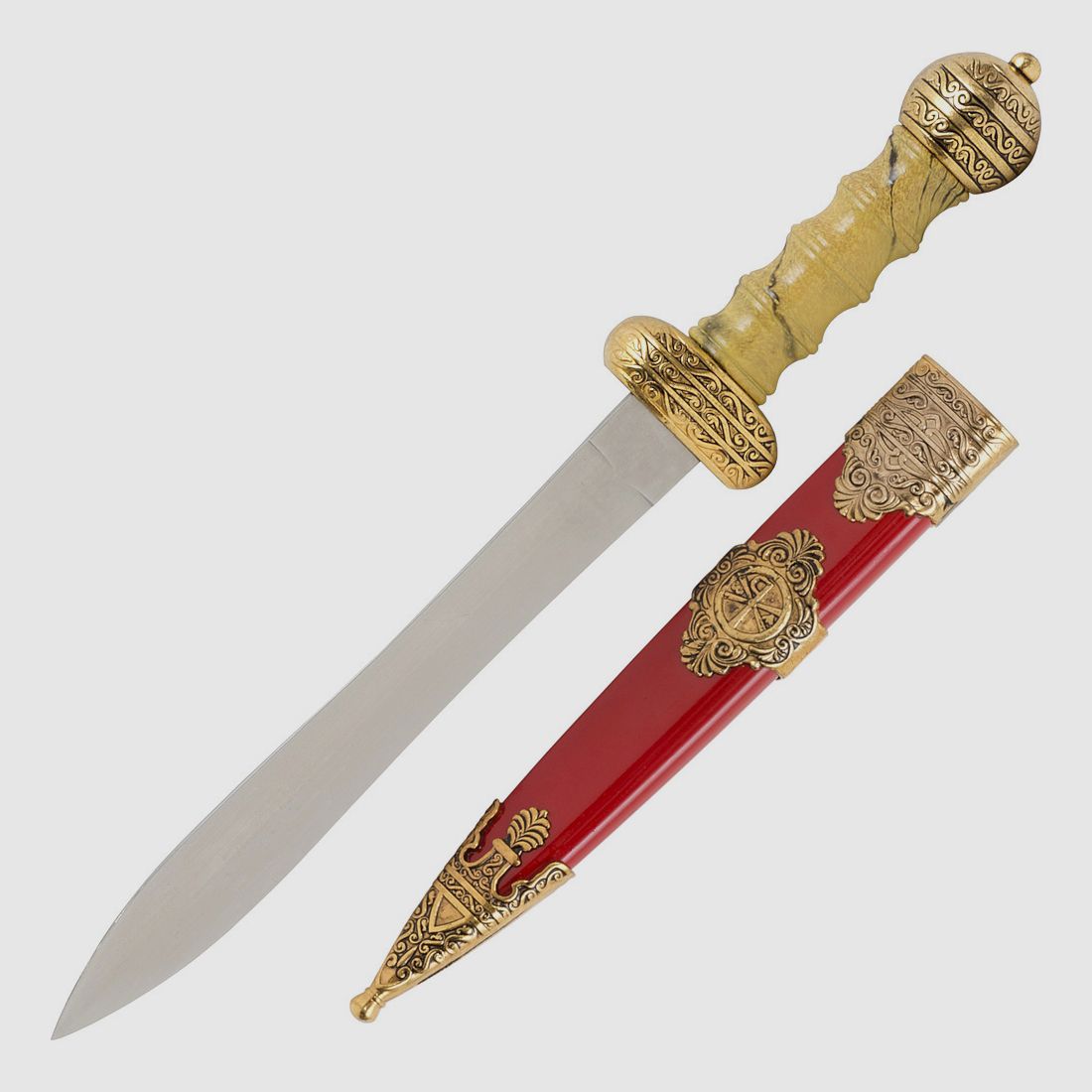Römerdolch rot-gold mit Scheide