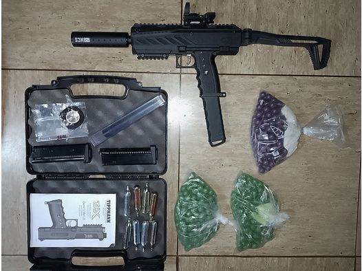 Tippmann Tipx mit MSC Body Kit Markierer .68 mit Zubehör Paintballs CO2 Set Visier Rot Grün Punkt 