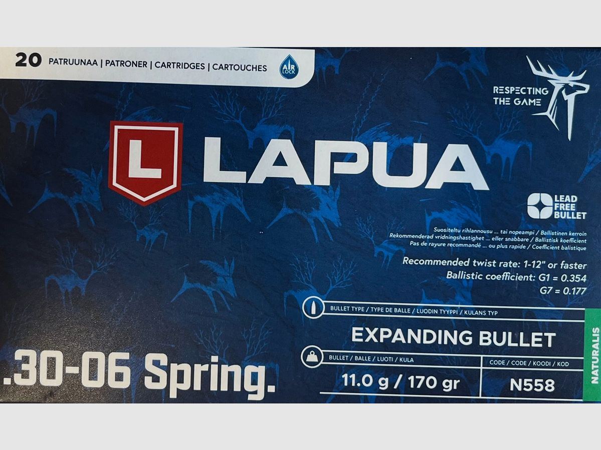 Lapua Naturalis SIN PLOMO .30-06Spring. 170grs - 20 disparos