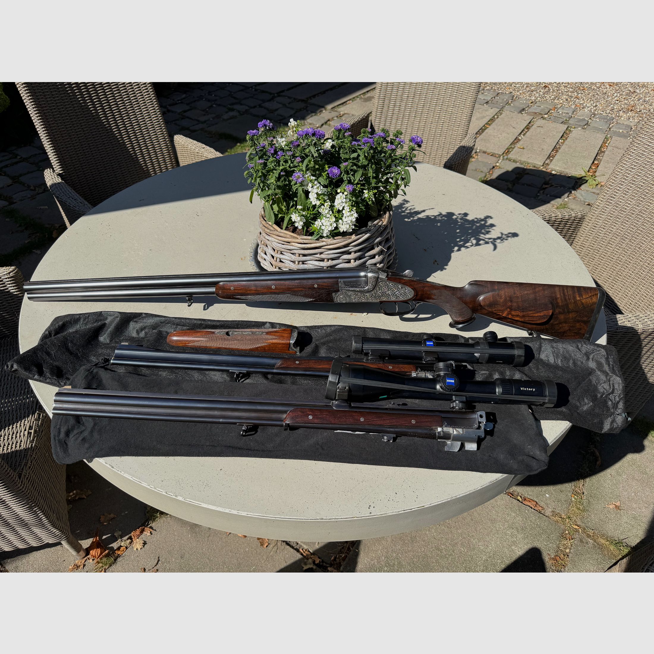 Merkel Meisterstück Seitenschloss Bockflinte, Bockbüchsflinte und Bockbüchse 203E Kaliber 12/70 .30R Blaser & 9,3x74R