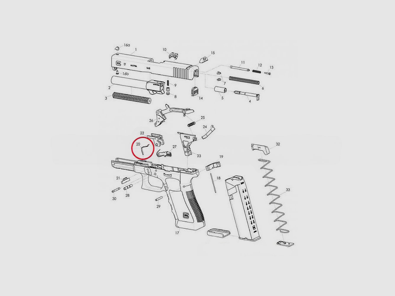 Sliding Lock Spring Eemann Tech for GLOCK 19, image 2 of 3