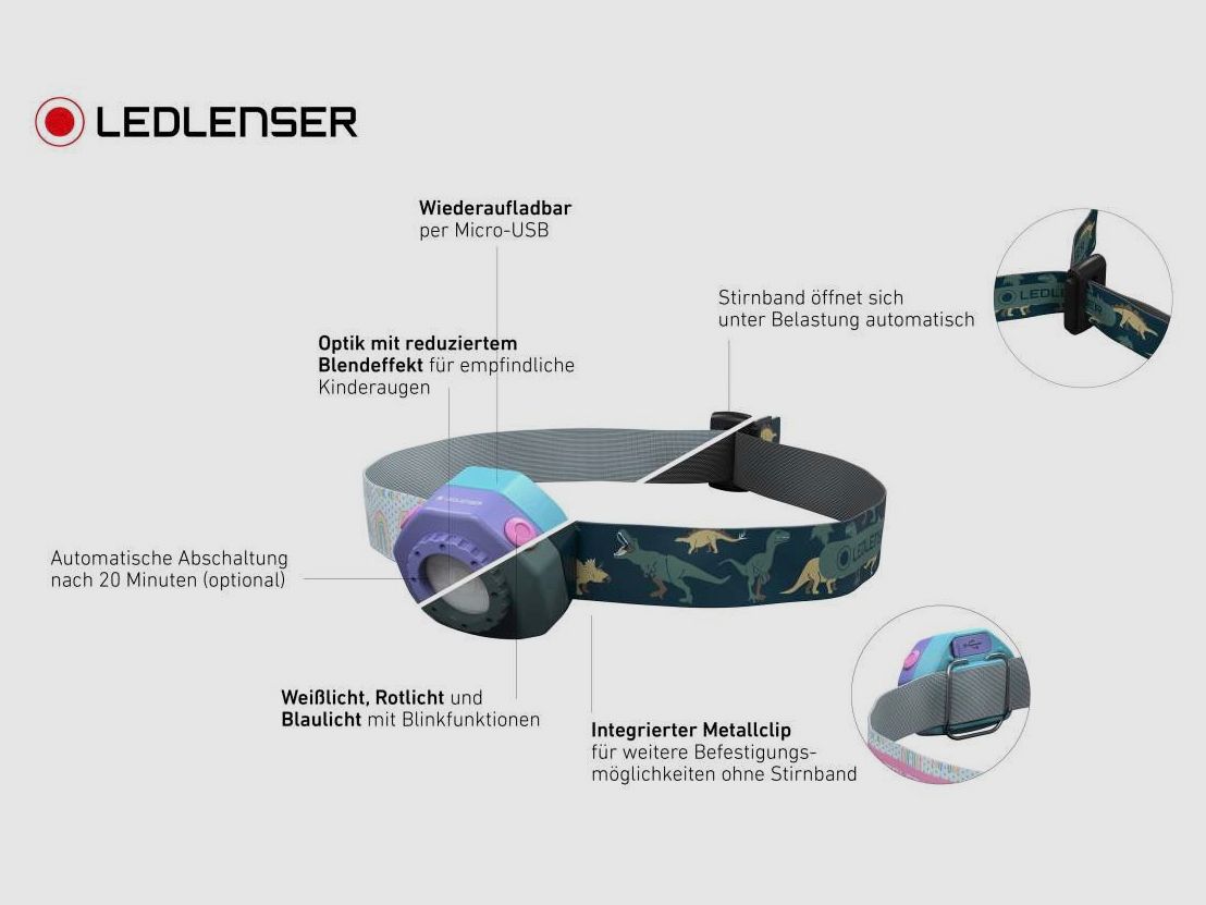 Ledlenser 502536 Kinder Stirnlampe KIDLED4R lila 40 Lumen