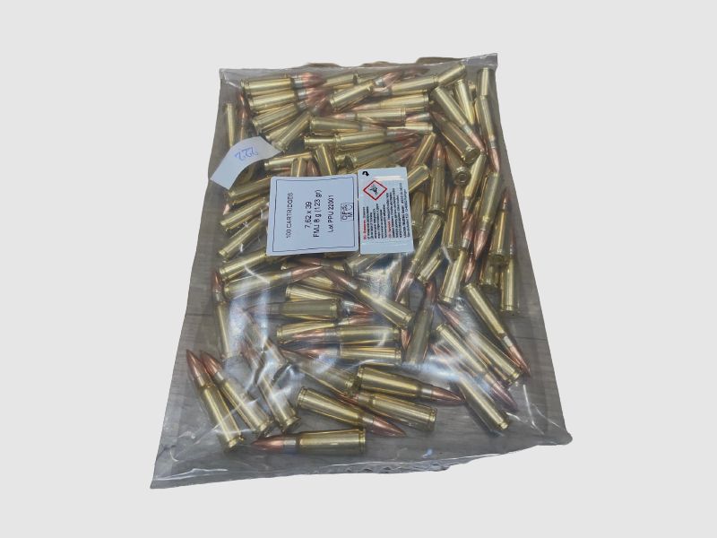 PPU BÜCHSENPATRONEN 7,62x39 FMJ - 123 GRS. - 100 SCHUSS BULK