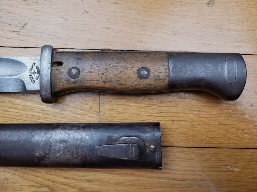 Zeldzaam Bajonet 84/98 2e type – dubbele fabricage "Mundlos" & "Herder" - W18 – Futteral – 1e WO – TBE, afbeelding 4 van 14