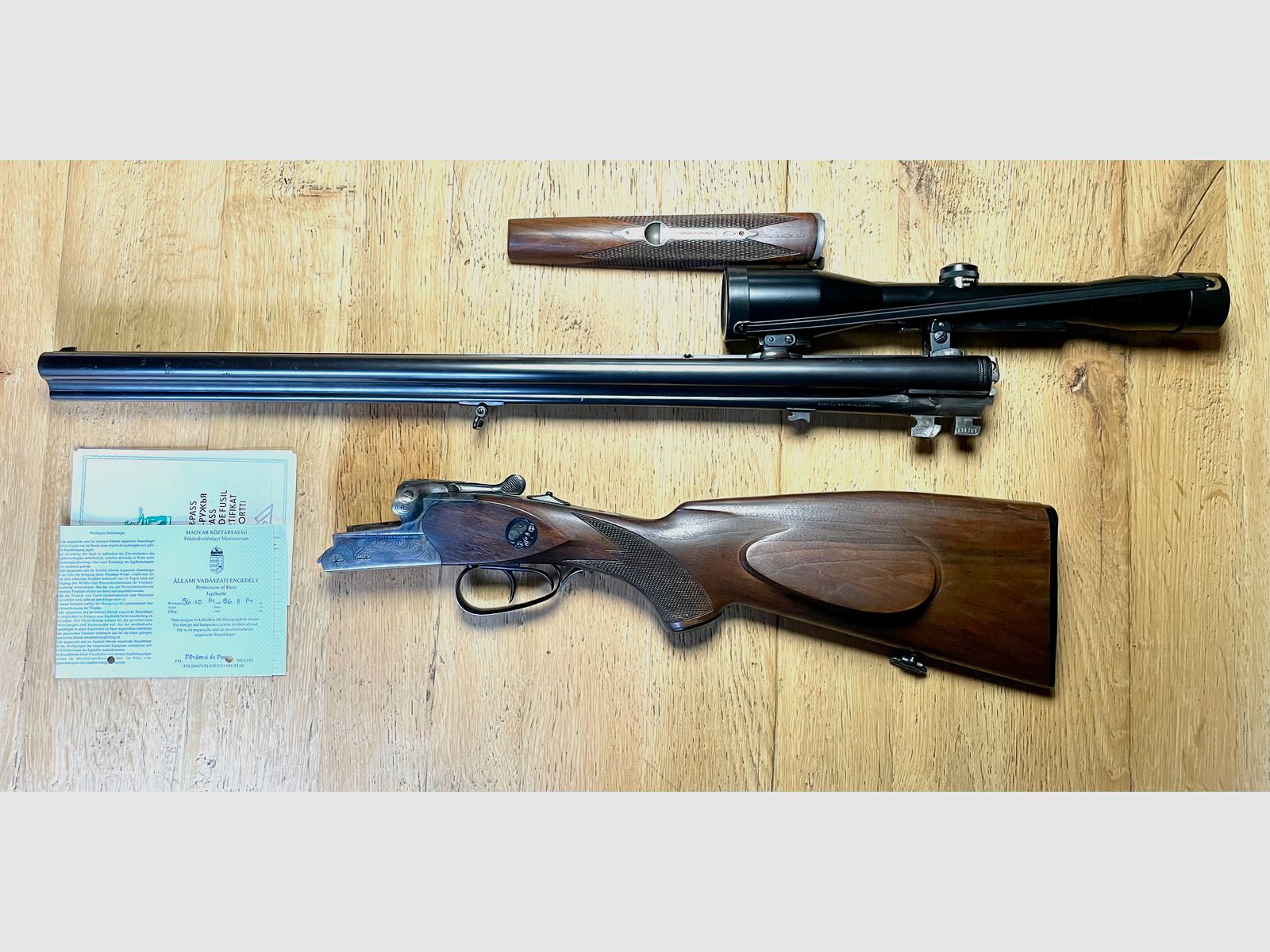 -Drilling- Simson Suhl Mod. Fortuna Kaliber 16/70 & 6,5x57R inkl. ZF Schmidt&Bender 6x42 und Einstecklauf Krieghoff Kal. 16 auf .22WinMag