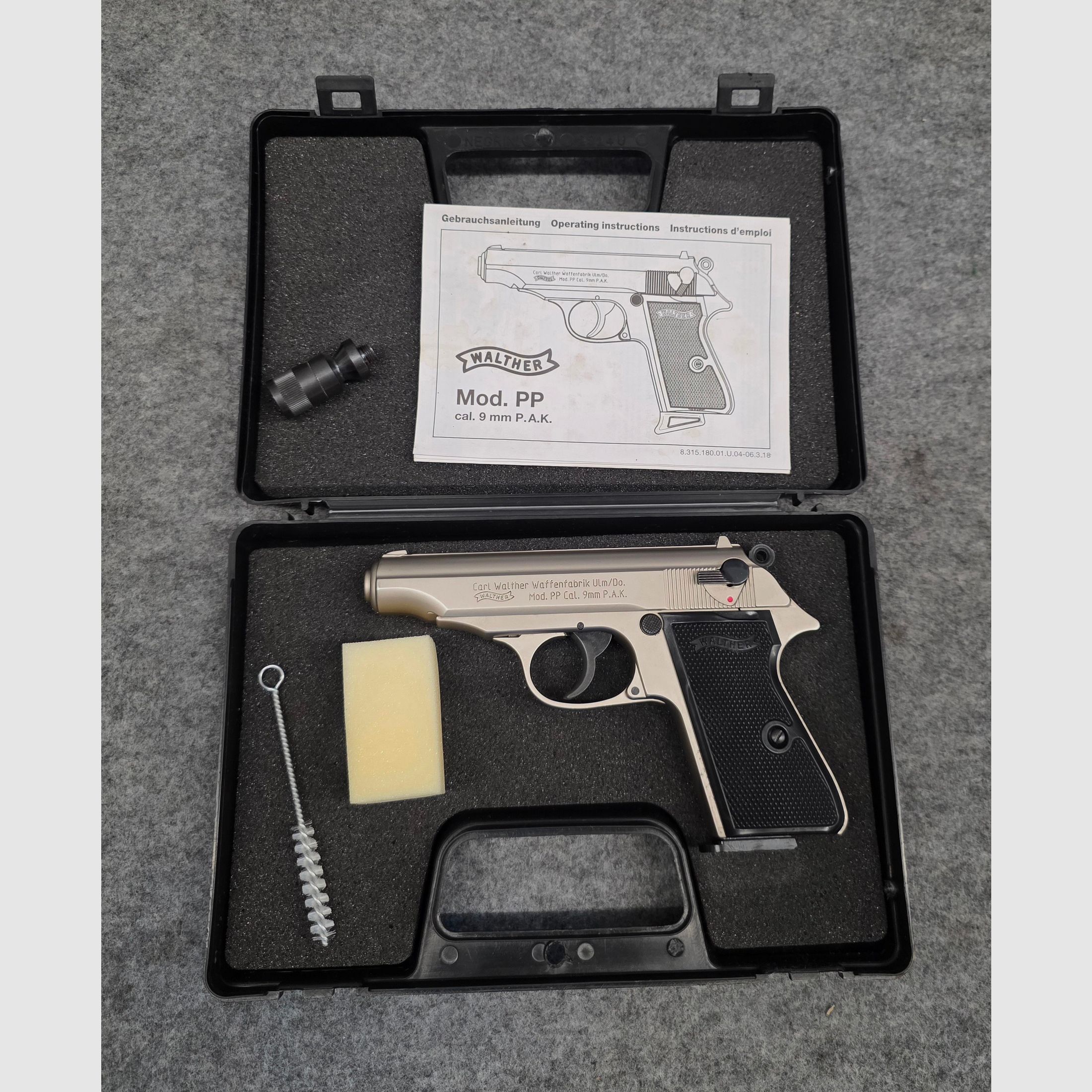 Walther PP Kaliber 9mm PAK Nickel PTB 765 Schreckschuss SRS