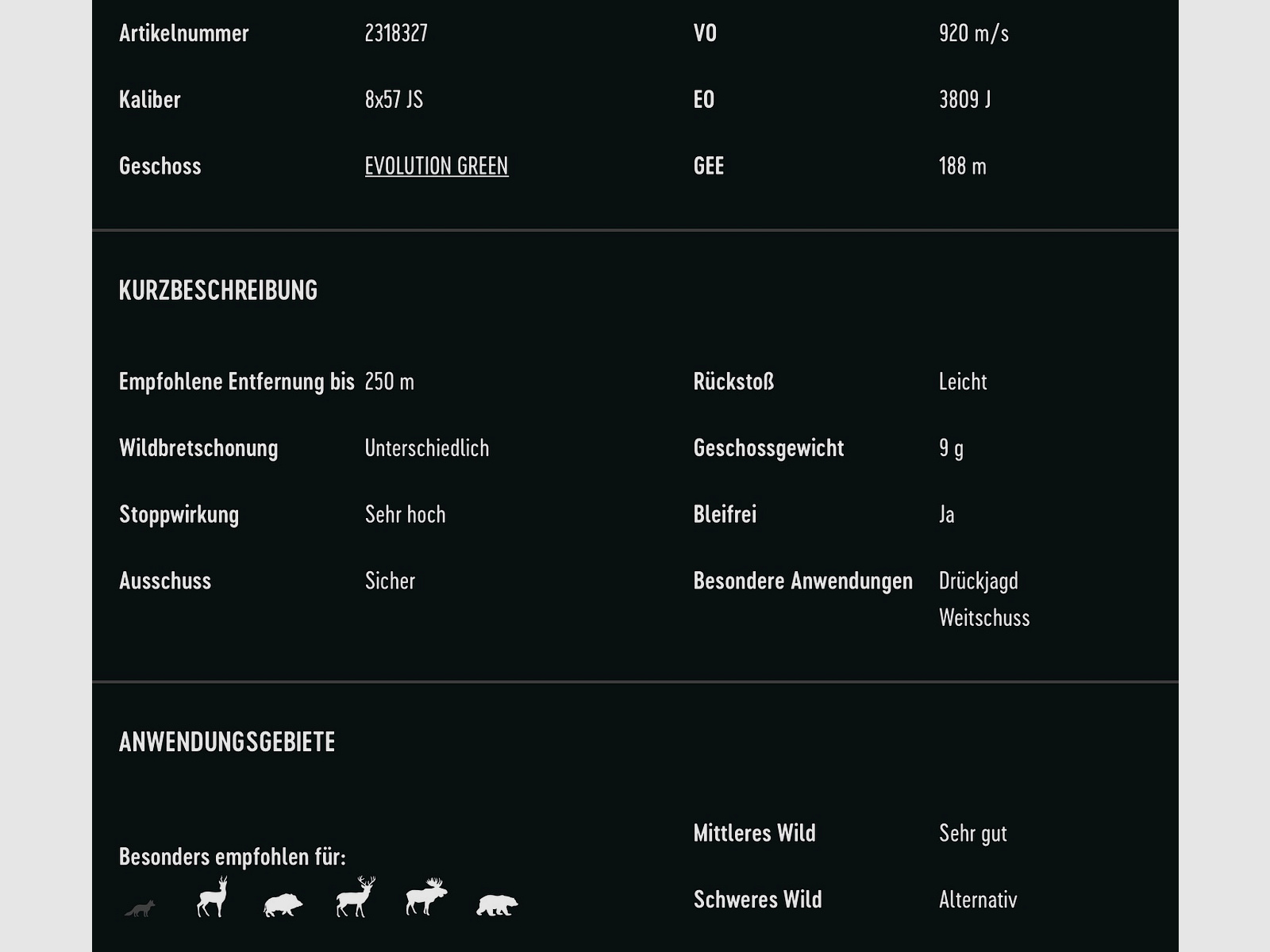 RWS 2318327 8x57 IS Evo Green 9,0g 139grs. Büchsenmunition Bleifrei
