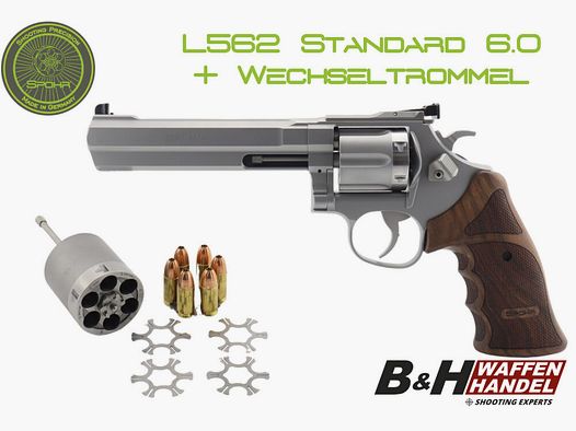 SPOHR L562 Estándar 6.0 Acero inoxidable Revólver de 6" con tambor intercambiable 9mm Hecho en Alemania
