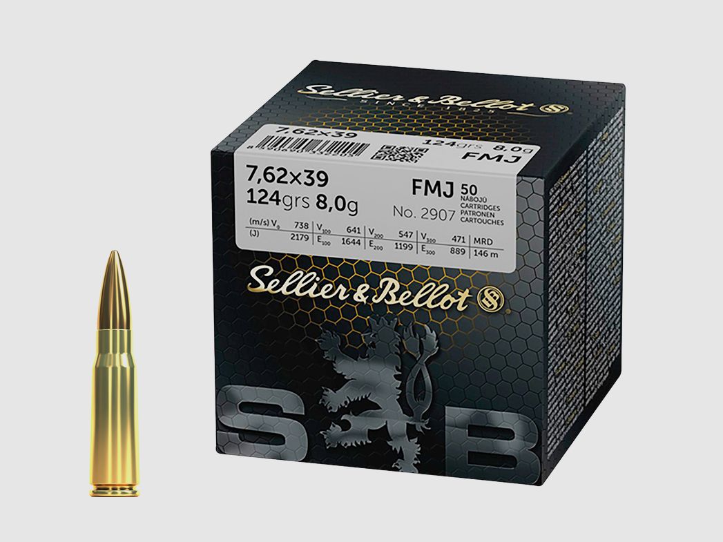 SELLIER & BELLOT - Munición 7,62x39 Full Metal Jacket 8,0g/124grs.