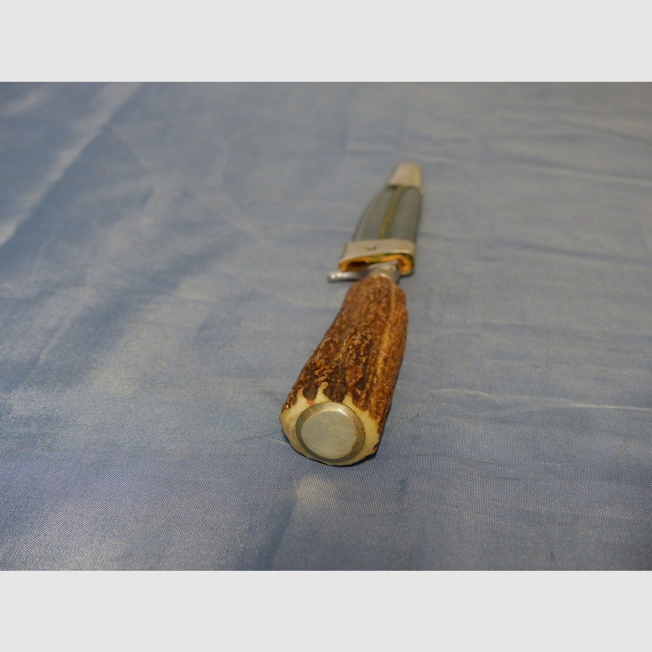 Bawarskie noże myśliwskie, noże tradycyjne, noże do przekąsek Anton Wingen Jr. z uchwytem z poroża jelenia, prawie antyczne