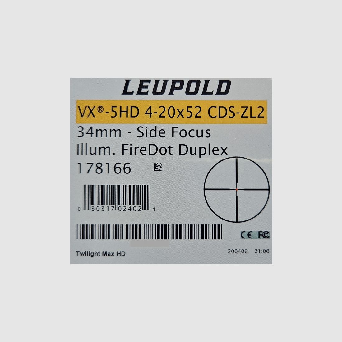 Neuware vom Fachhandel - Zielfernrohr Leupold VX-5HD 4-20x52mm FireDot Duplex mit ASV CDS-ZL2