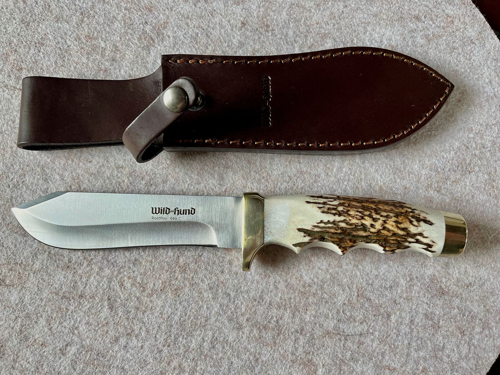 Jagdmesser Wild und Hund Jubiläumsedition Waidblatt Rüdemann mit Lederscheide (Neuwertig)