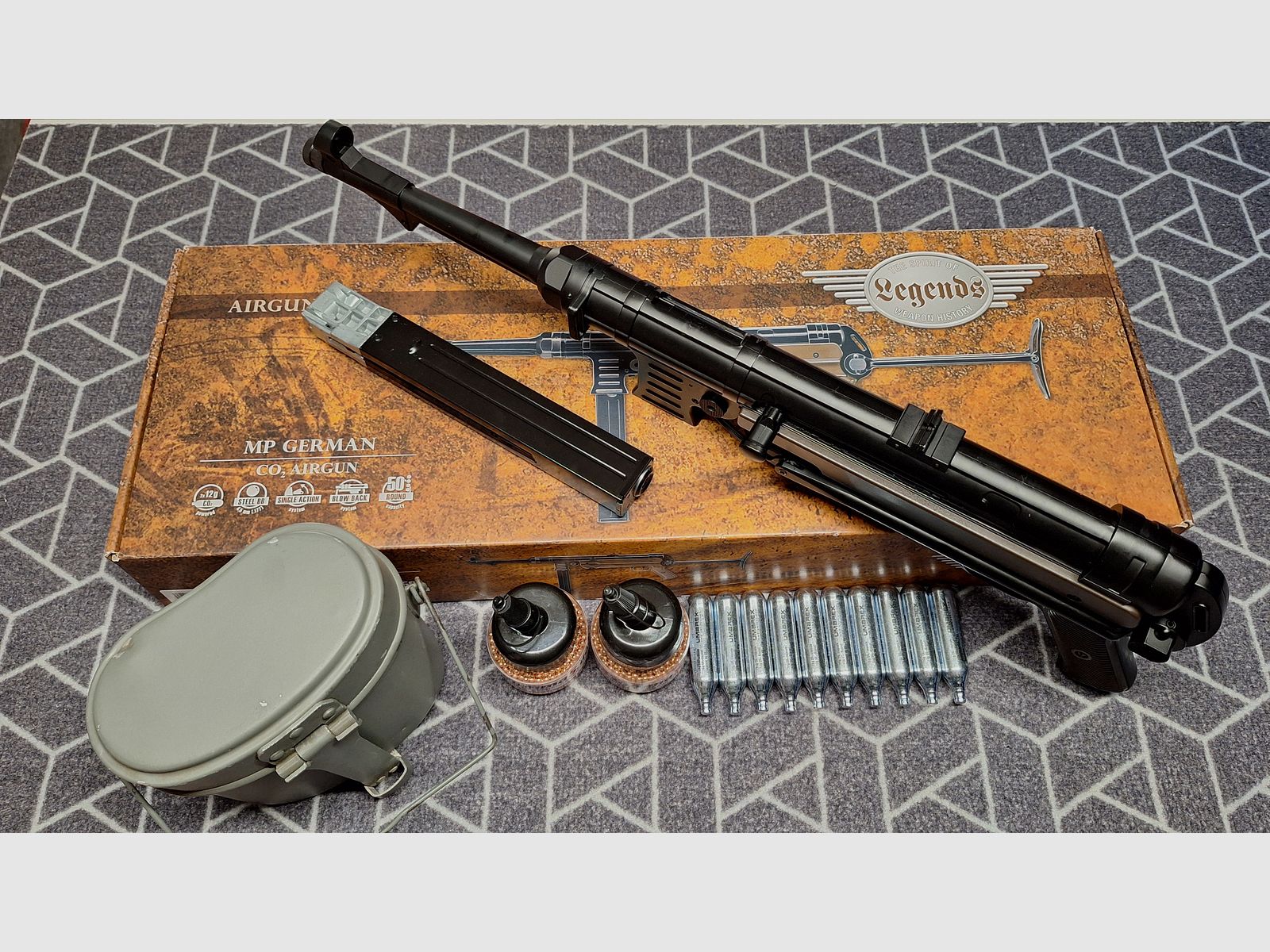 Legendy MP40 - 4,5 mm stalowe BB Co2 - Całkowicie metalowy! Z CO2+amunicją+uchwytem!