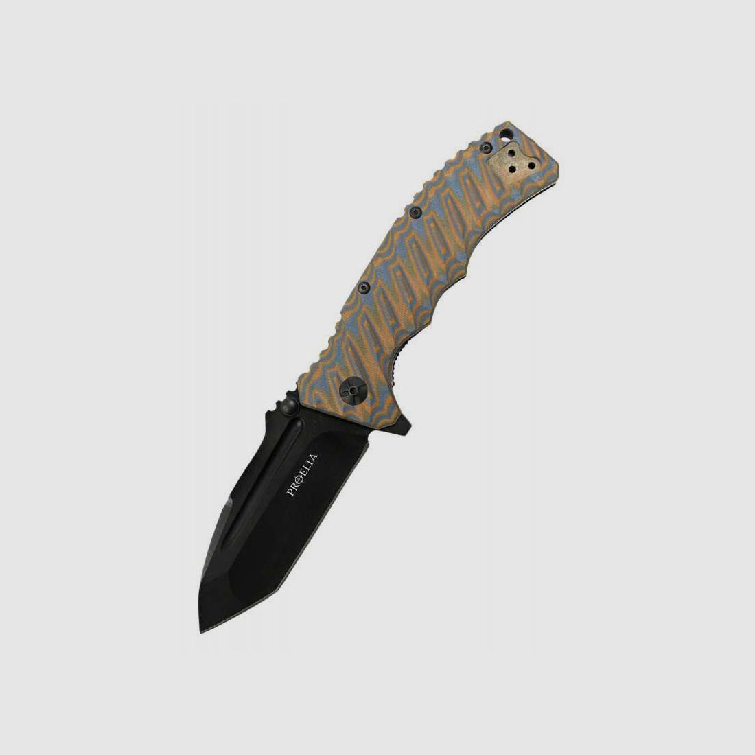 Defcon Proelia Tanto Taschenmesser, matt-schwarze Klinge, braun-blauer Griff