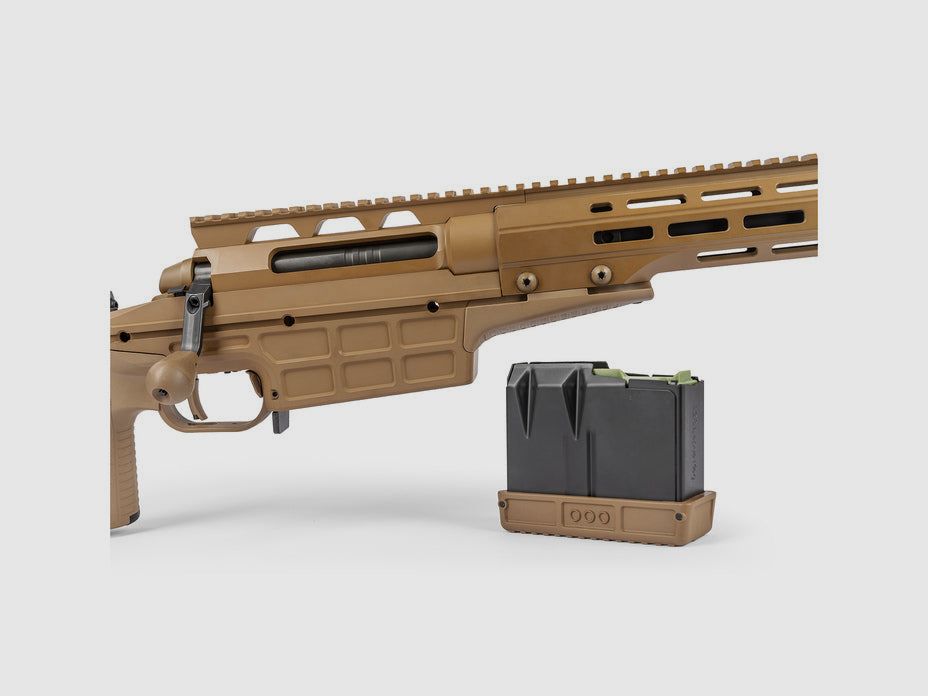 SAKO TRG M10 .300 Norma Mag., field drab Cerakote, Lauflänge 27" 22mm kanneliert mit Mündungsbremse, Druckpunktabzug, 30 MOA M-LOK, Alu/Synthetikschaft klappbar mit verstellbarer Backe in field drab, 7 Schuss, MG M18X1, Bild 5 von 5