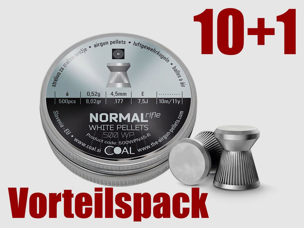 Vorteilspack 10+1 Flachkopf Diabolos Coal White Pellets Normal Rifle Kaliber 4,49 mm 0,52 g geriffelt 11 x 500 StĂĽck