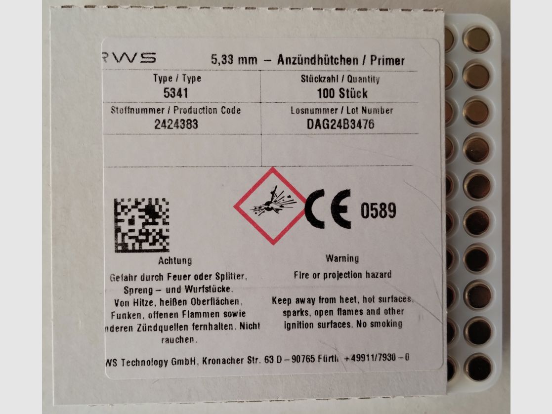 RWS LARGE RIFLE LR 5341 100 primers