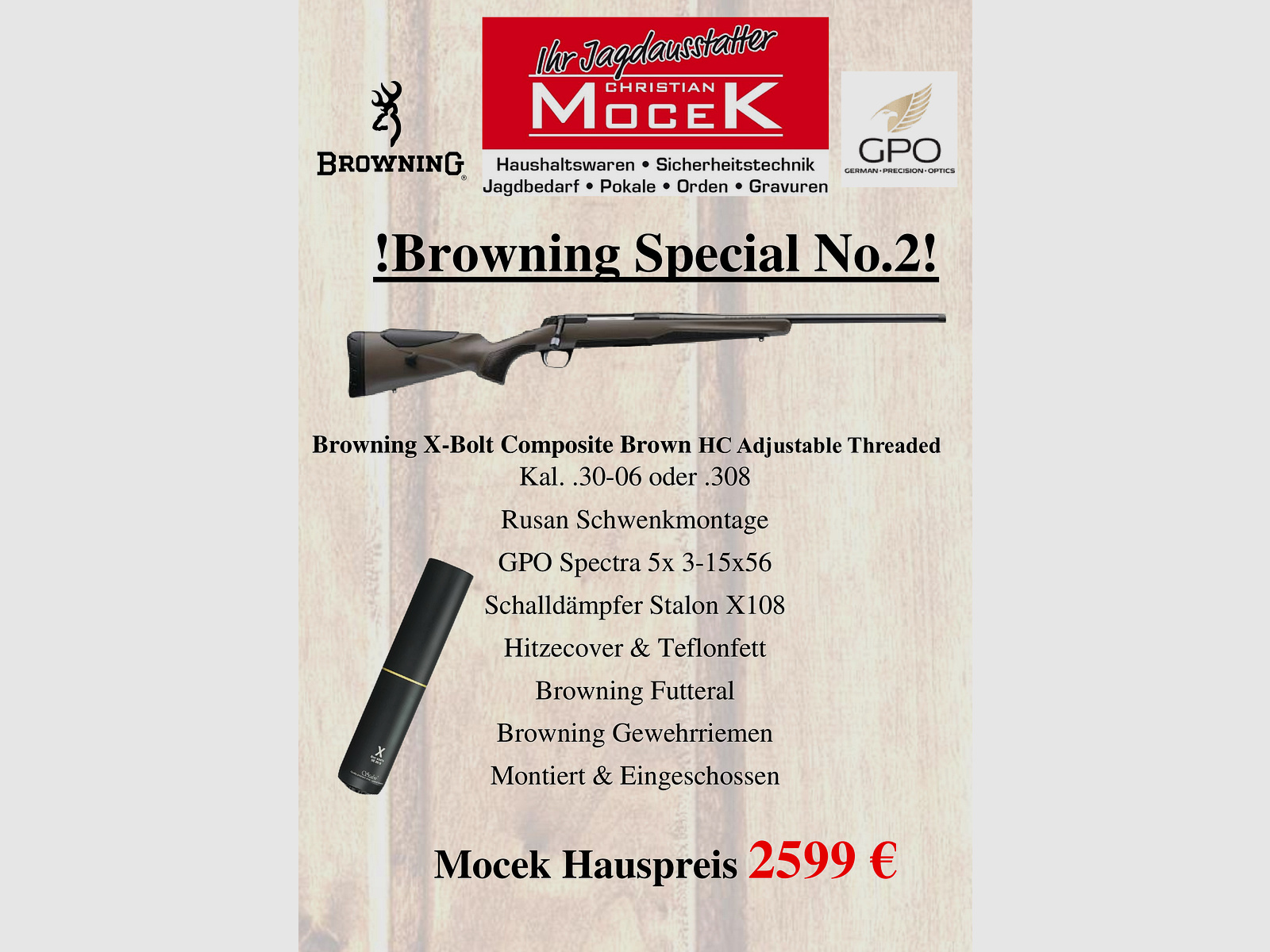 Browning X-Bolt Kompozytowy Brązowy HC Regulowany Z Gwintem, z GPO Specta 5x 3-15x56