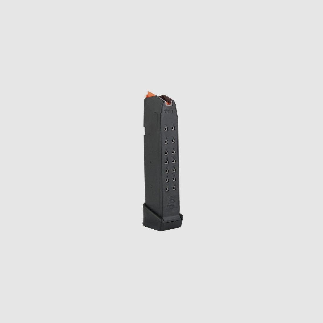 GLOCK Magazin G17, G34, G45 (G19, G26), 17+2 Schuss, schwarz, Zubringer orange