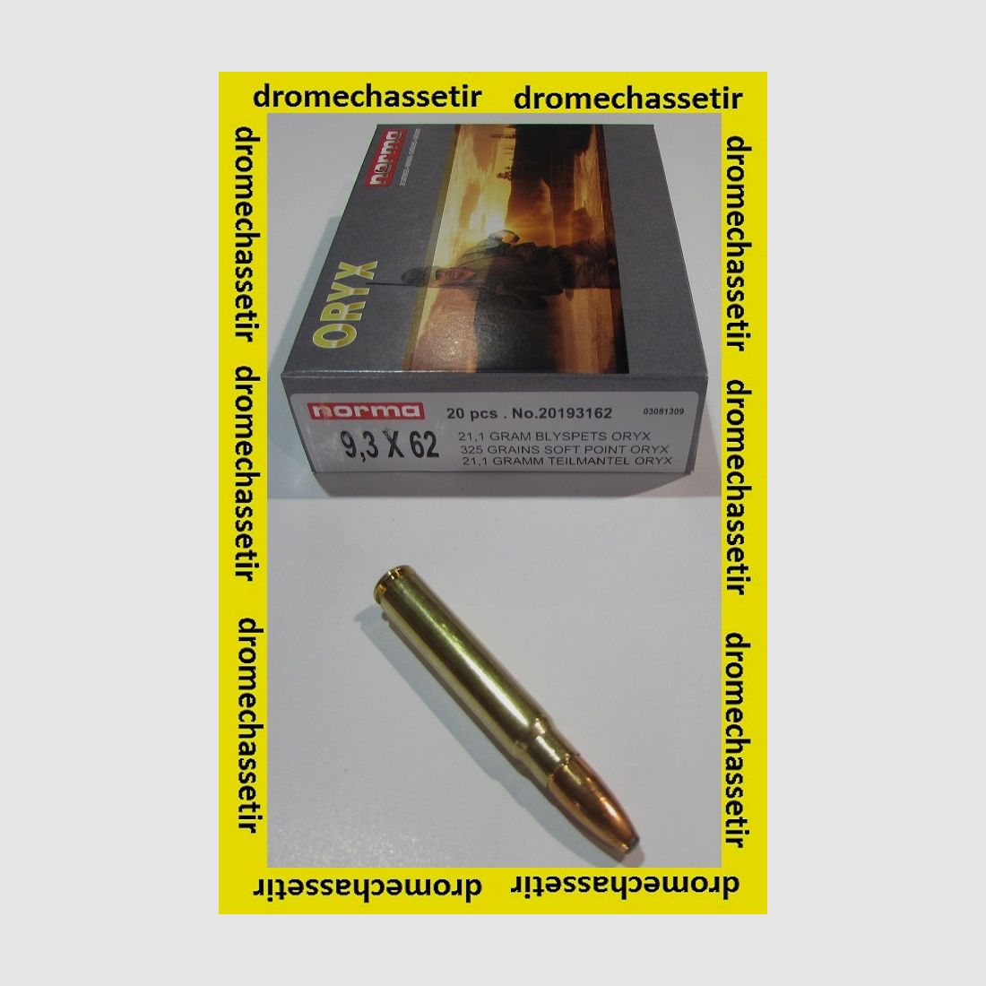 1 Schachtel mit 20 Patronen Norma, Oryx, 325 Grain Kaliber 9,3×62