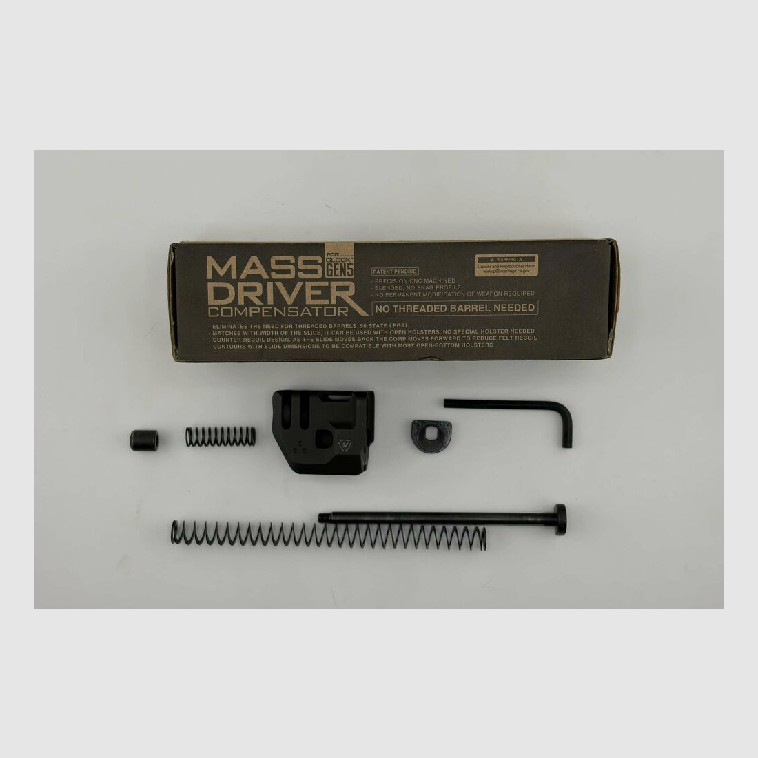 Glock 45 in 9x19 with removable Massdriver compensator from Strike Industries