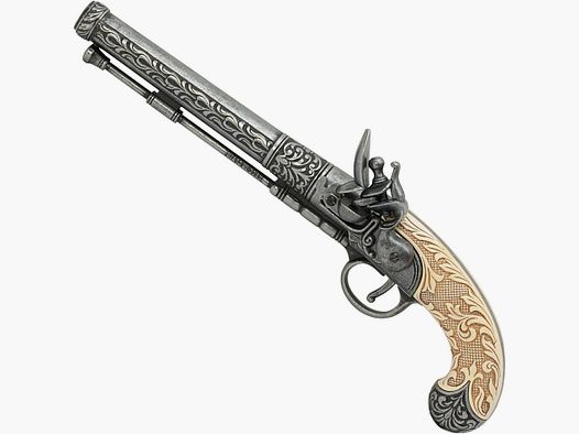 Pistolet skałkowy z białą rękojeścią