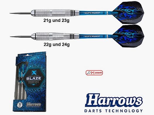 Harrows Darts Technology Blaze Steel 22g Dart et accessoires