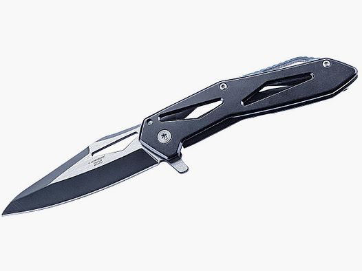 Cuchillo de un solo filo Herbertz, acero AISI 420, bloqueo de marco, eje de hoja con rodamientos de bolas, construcción esquelética de acero inoxidable