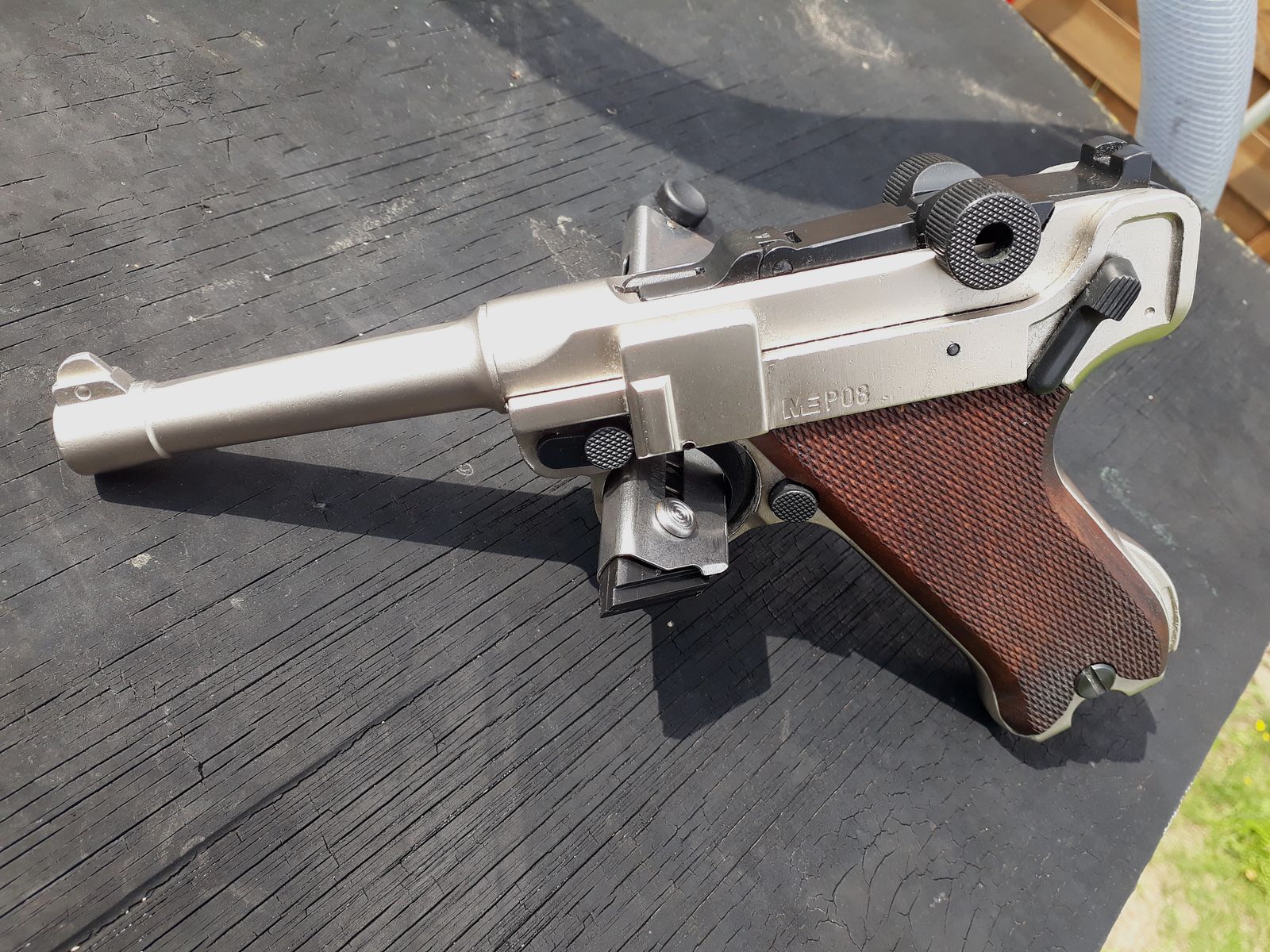 ME Model P08 Parabellum Nikkel, zeldzaam.