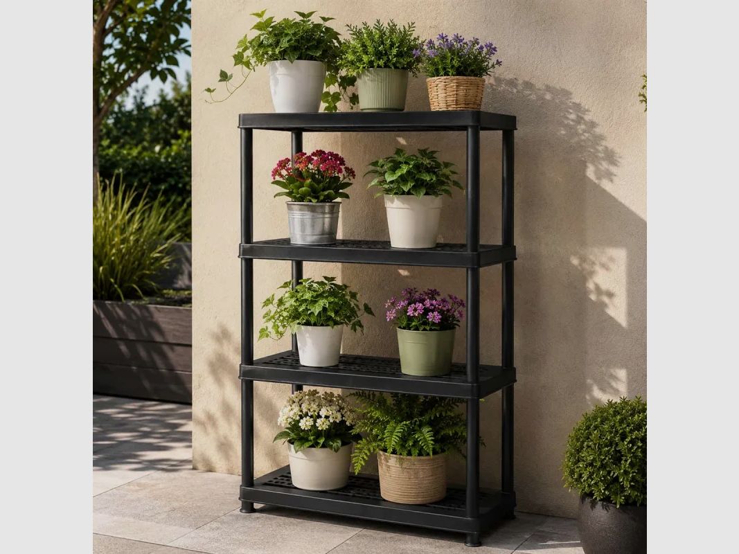 Kunststoffregal 4 Böden 90x44x141 cm - Tragfähigkeit 60 kg pro Ebene - Schwarz, Bild 2 von 5
