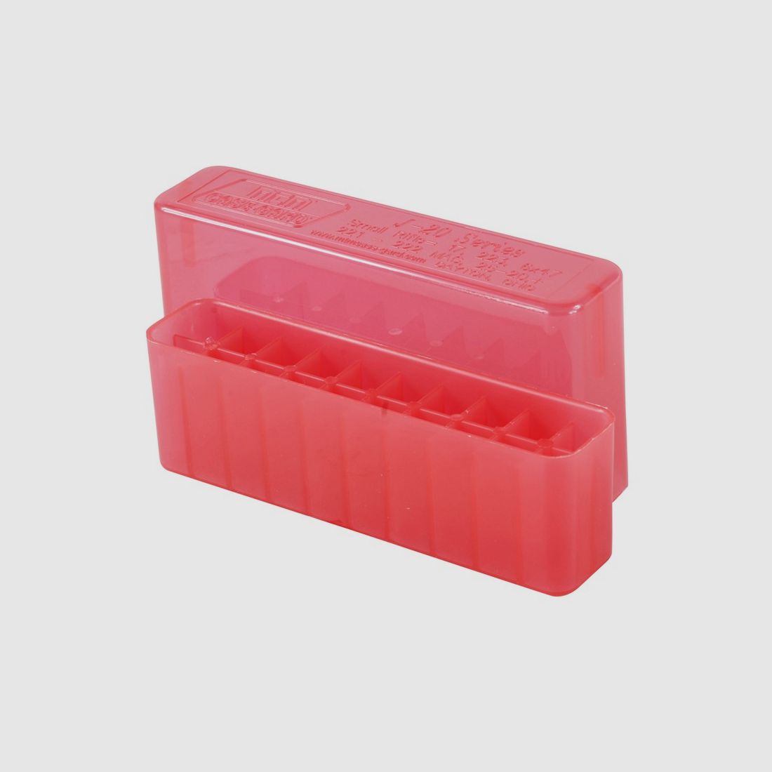 MTM Patronenbox J-20-XS-29 rot klar mit Stülpdeckel f. 20 Patronen .17 u.w.