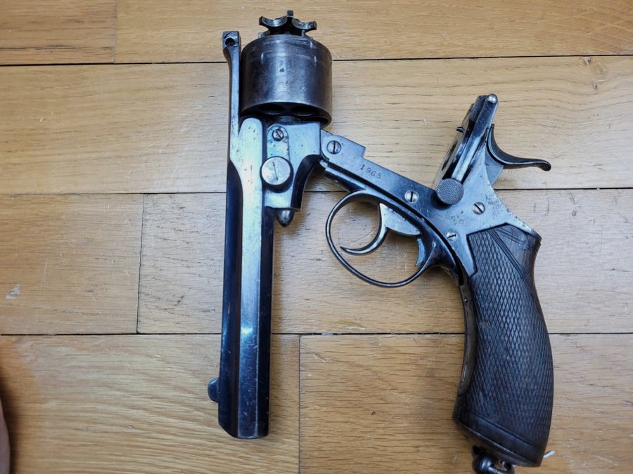Fier Kipplaufrevolver System Pryse – Kal. 450 – schöne britische Fertigung Webley – Teststück aus ca. 1885 – schöner glänzender Brünierung – Top-Break mit Minze-Sauce – Kategorie D – TBE, Bild 1 von 23
