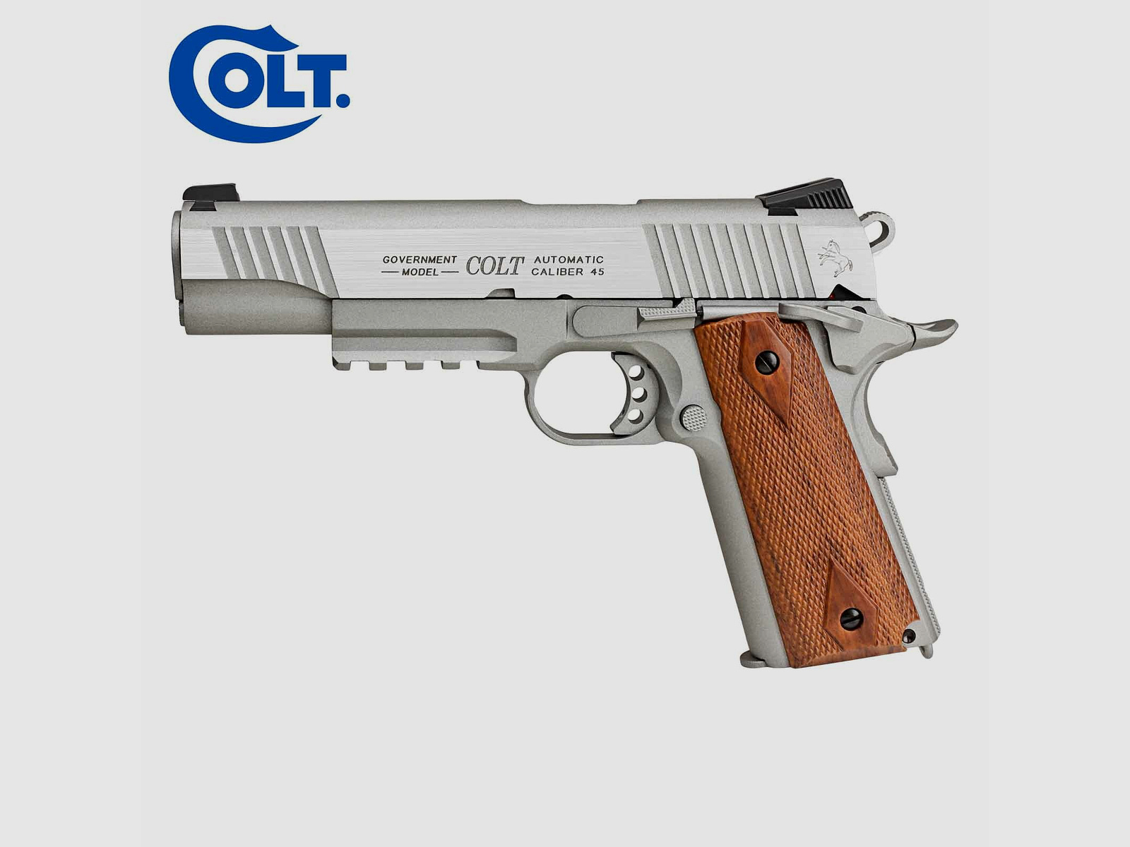Colt 1911 Railgun Stainless Vollmetall Softair-Co2-Pistole Kaliber 6 mm BB Blowback (P18)