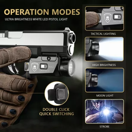 Latarka na broń WARRIORLAND WL-MA2, 800 lumenów, IPX4 + kabura prawa OWB GLOCK 17/19 (dla strzelca prawo ręcznego), zdjęcie 3 z 7