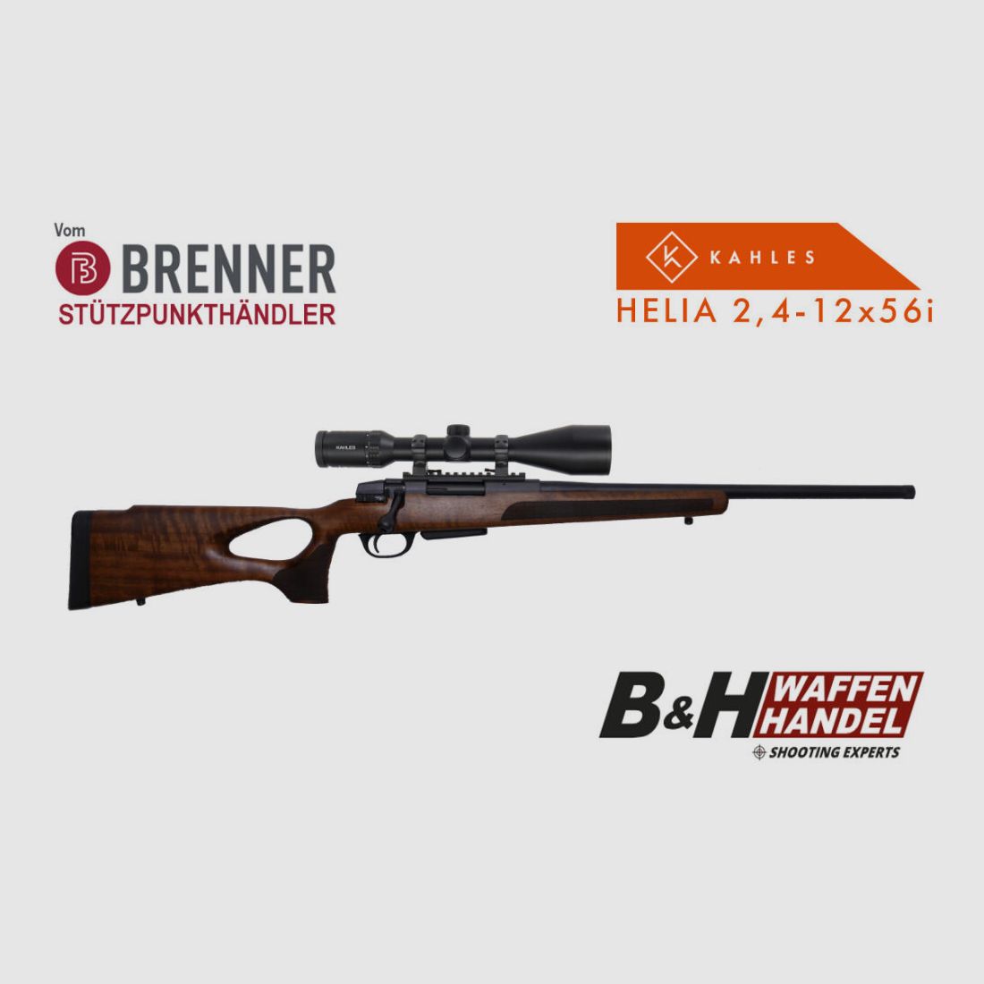 Brenner Komplettpaket: BR20 Lochschaft mit Kahles Helia 2.4-12x56 Jagd Repetierer Büchse Komplettset