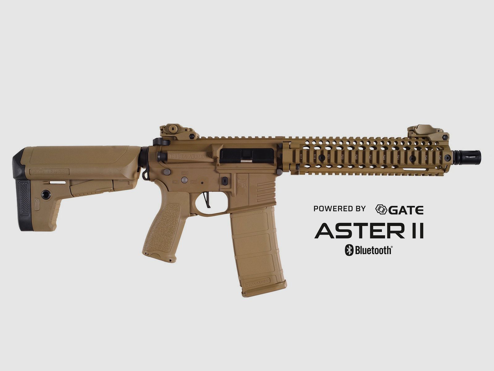 AR15 MK18 ALPHA Vollmetall ASTER™ II Bluetooth S-AEG Airsoft Gewehr in Tan Frei ab 18 Jahren