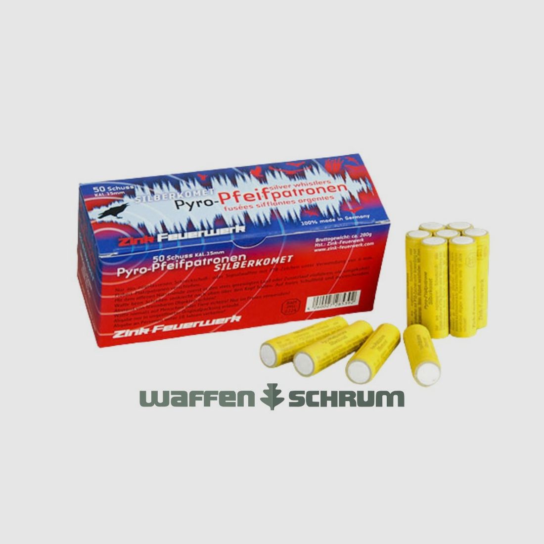 Zink 15mm Pyro-Pfeifpatronen Silberkomet 50 Schuss