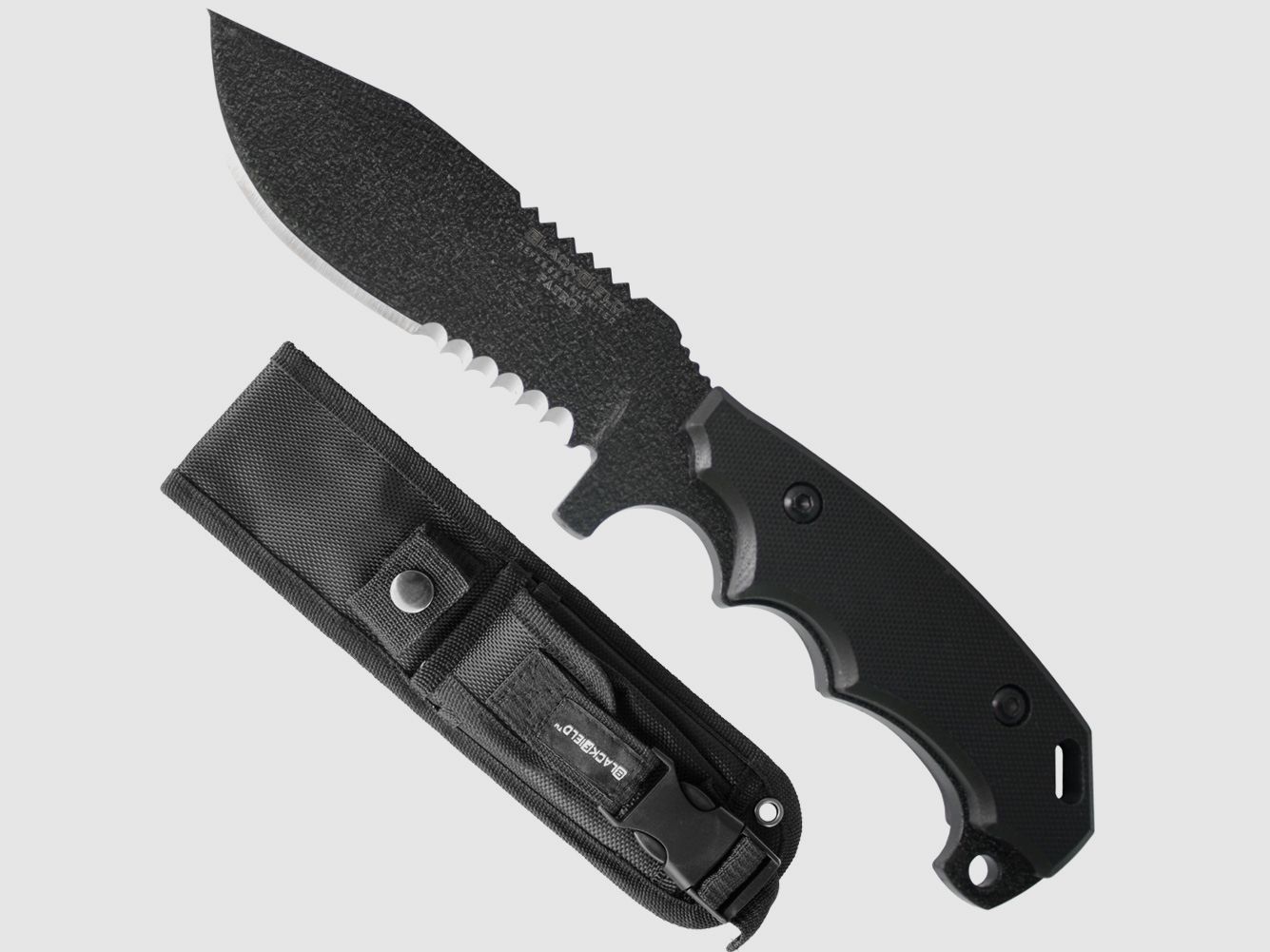 BlackField PATROL Messer mit Fingermulden u. Teilwellenschliff