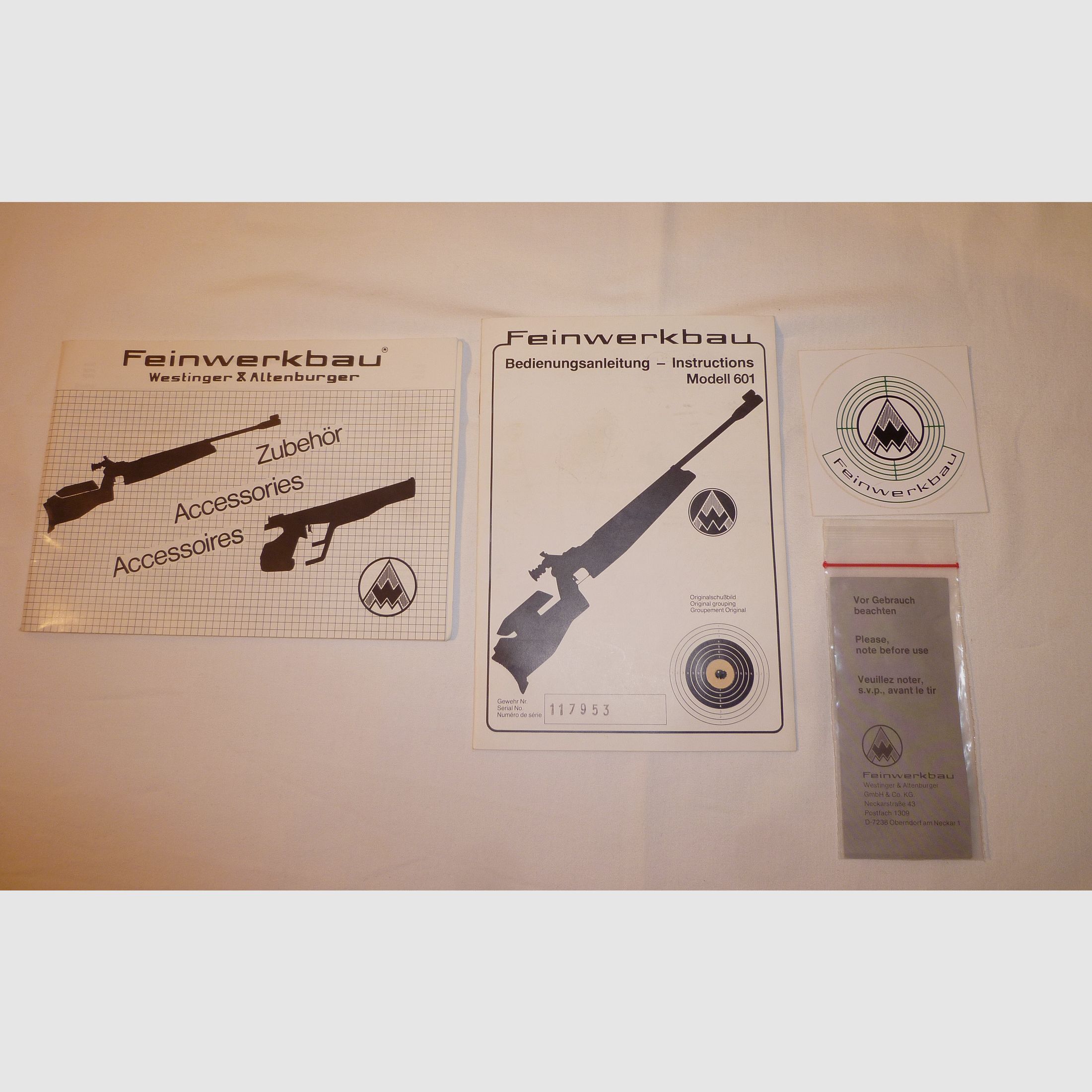 Match air rifle FEINWERKBAU Oberndorf/N 601 right side lever TOP CONDITION !!