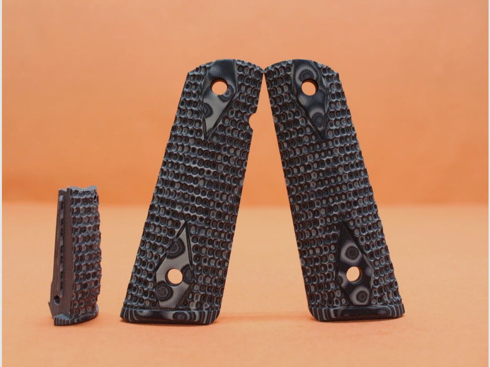 HOGUE Colt 1911: Griffschalen HOGUE (01237-BLKGRY) Magrip Kit G10 (Laminat) G-Mascus Piranha grau/schwarz