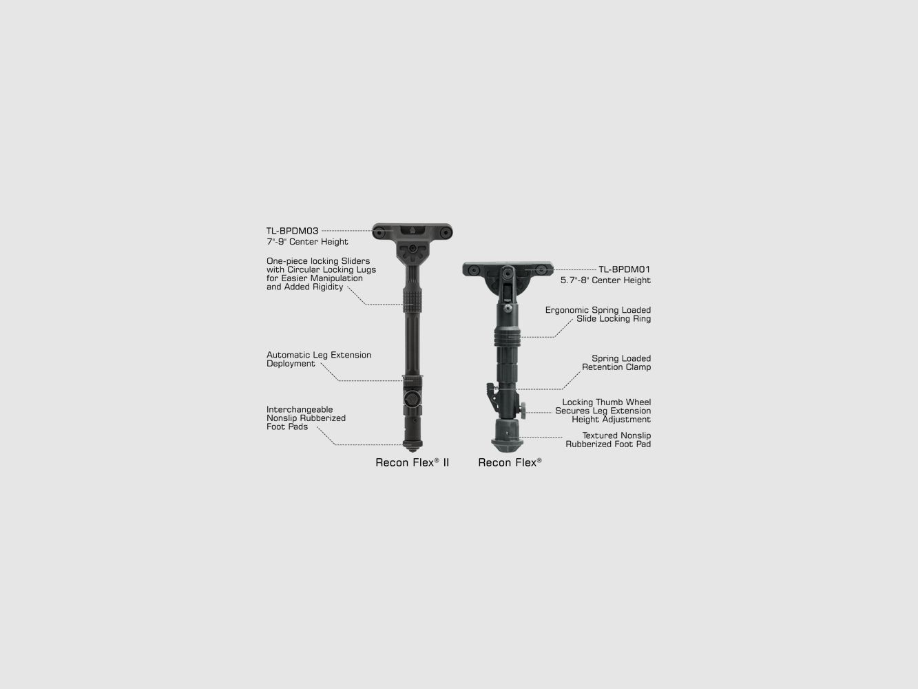 UTG® Recon Flex® II Bipod, 7″-9″ Center Height, M-LOK®
