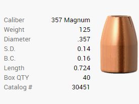 Proiettile Barnes .357 Mag./.357 125GR M/LE Tac-XP Pistol FB 40 pezzi